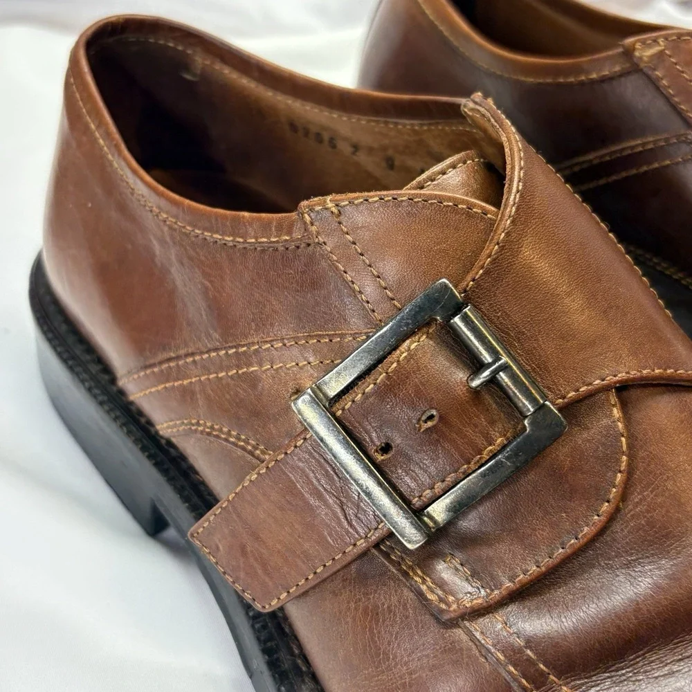 Vintage Johnston & Murphy Monkstrap Dress Shoes Mens US 9 M Brown Made In Italy